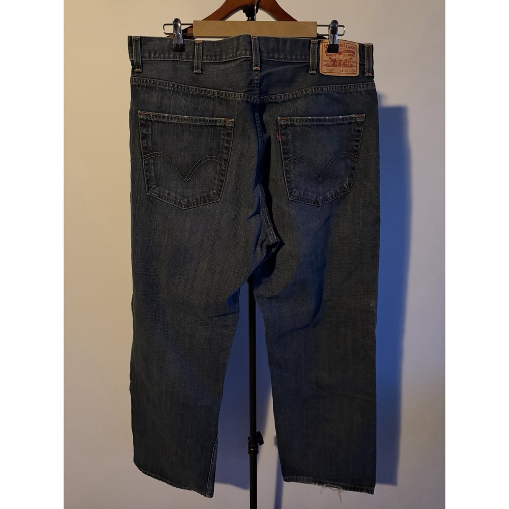 Levis Jeans Mens 38x34 569 Black Gray Denim Loose Straight